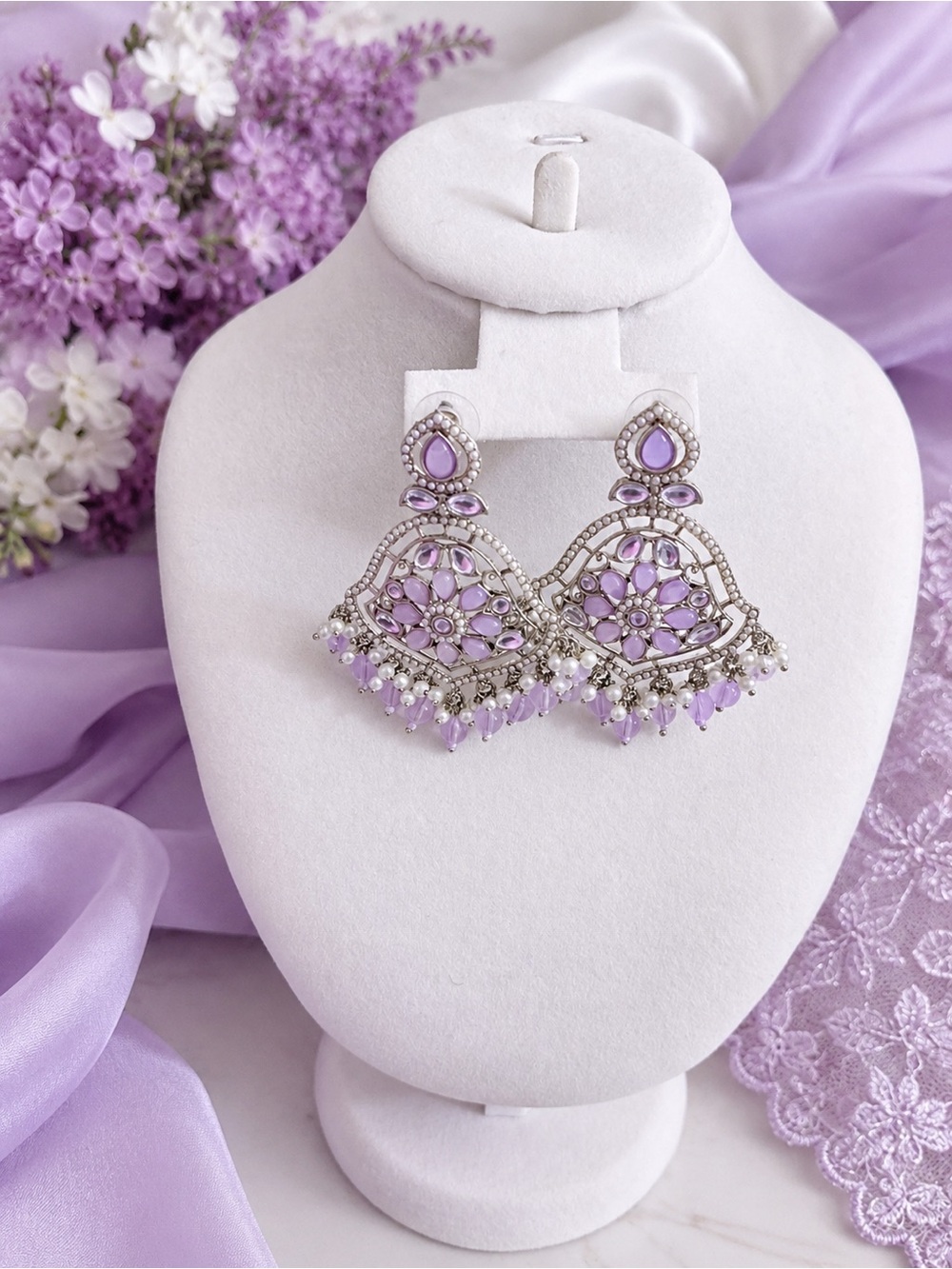 Lavender Crystal Chandbali Earrings - Women Jewelry